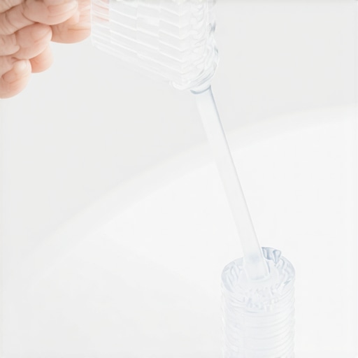 Cleaning a clear dental aligner with a soft toothbrush and clear soap.