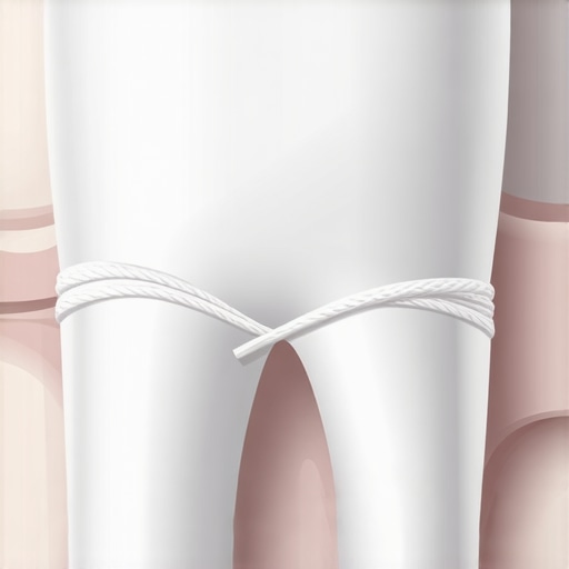 Proper C-Shape Flossing Technique Diagram of how to hug the tooth with floss to prevent bleeding gums.