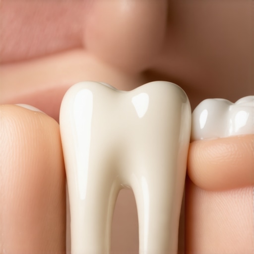 Proper Handling of a Knocked-Out Tooth Close-up showing how to hold a knocked-out tooth by the crown and not the root for preservation.