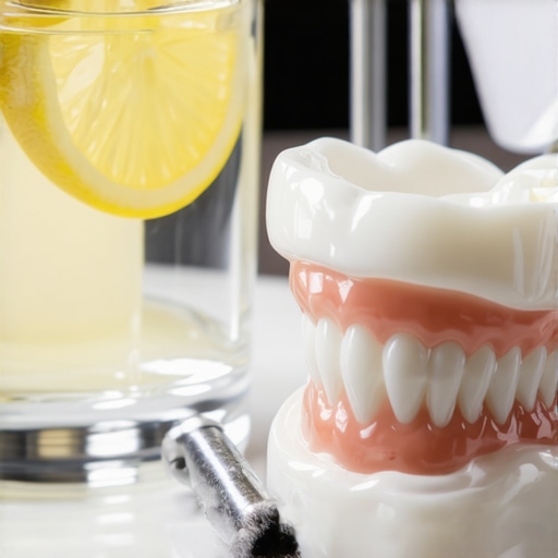 Protecting Enamel from Acidic Erosion Glass of lemon water and dental tools illustrating the risk of acid erosion to tooth enamel.
