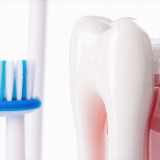 Close up of healthy tooth enamel and a soft-bristled toothbrush