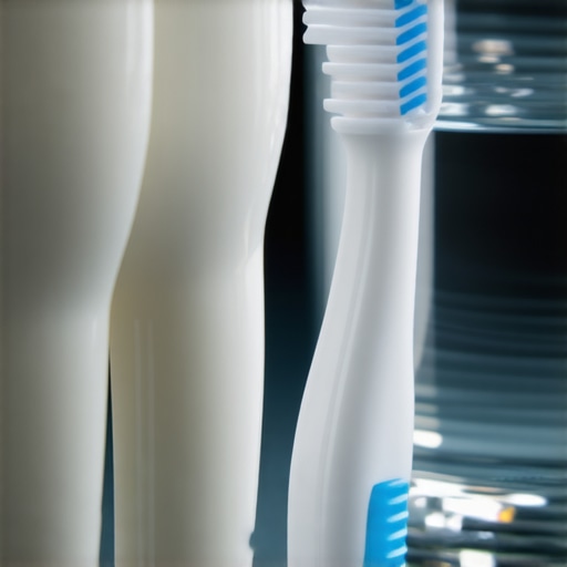 A soft toothbrush and water representing gentle dental care to prevent enamel erosion.