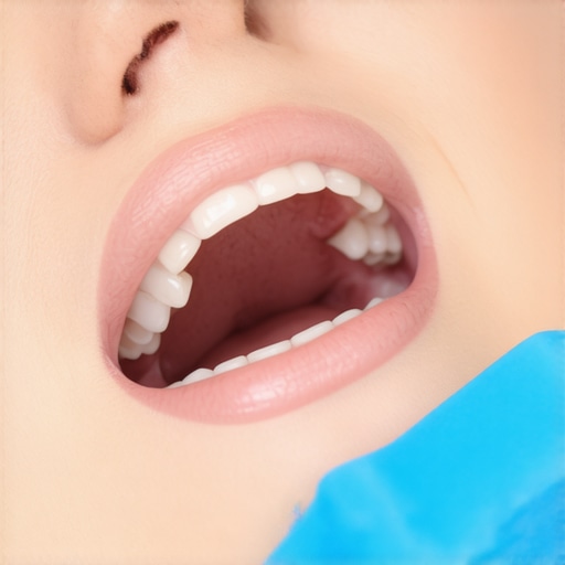 Relaxing the Jaw with a Dental Bite Block Close-up of a blue rubber bite block used during a dental cleaning to reduce jaw muscle fatigue.