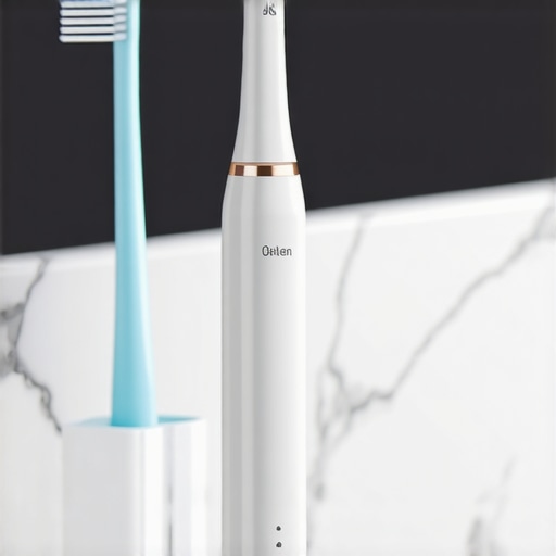 Close up of a modern electric toothbrush showing a pressure sensor alert.