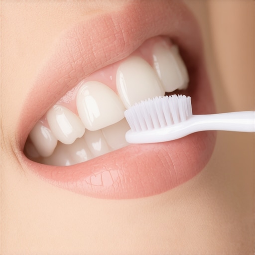 Close up of cleaning porcelain veneers with soft brush
