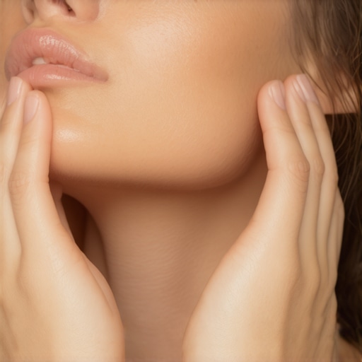 Person performing a self-massage on the jaw using moist heat to relieve bruxism pain.