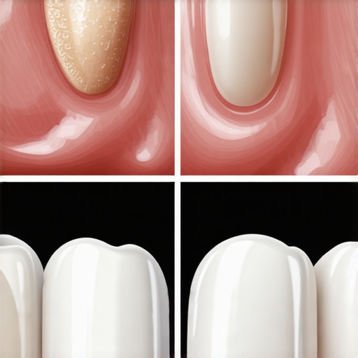 Close up comparison of a worn tooth and a restored tooth showing protective benefits of veneers.