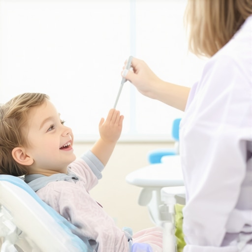 A happy child interacting with a dental hygienist during a morning visit