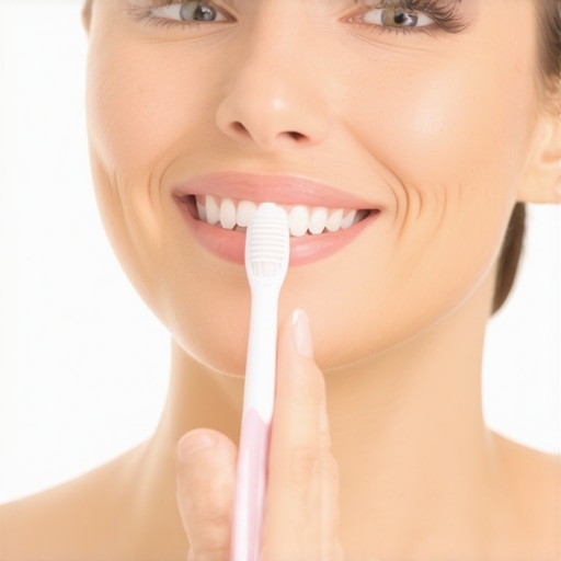 Close-up of a hand holding a toothbrush with a gentle pencil grip to prevent gum damage.