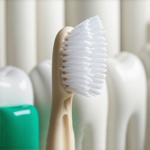 Close-up of worn toothbrush bristles illustrating the risk of enamel abrasion and gum recession from improper brushing techniques.