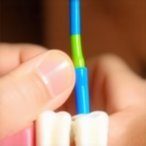 Parent using a floss pick to demonstrate the C-shape flossing technique on a child