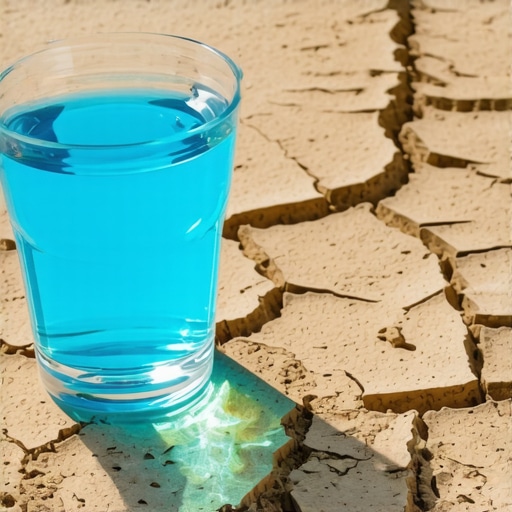 Mouthwash bottle next to dry cracked earth representing oral dryness