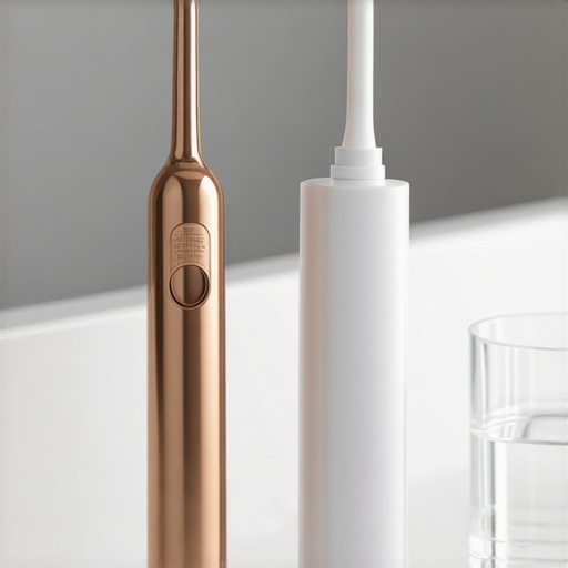 The essential tools for long term dental health Modern oral hygiene tools on a bathroom counter