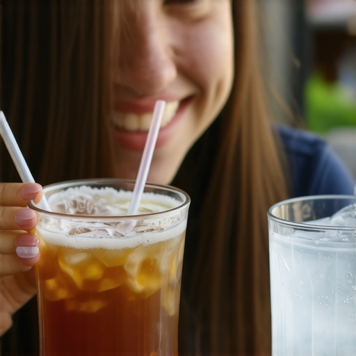 Using a Straw to Protect Tooth Enamel Person using a straw to drink an acidic beverage to avoid tooth sensitivity