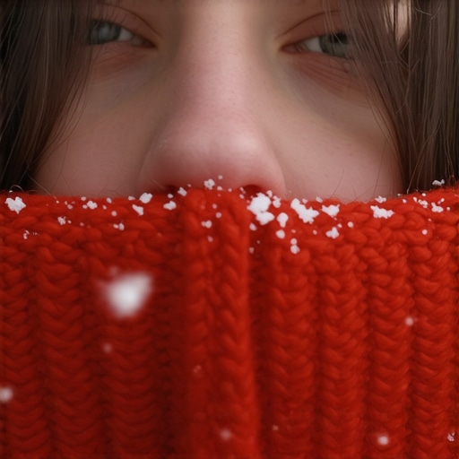 Person wearing a thick winter scarf to prevent cold-induced jaw pain