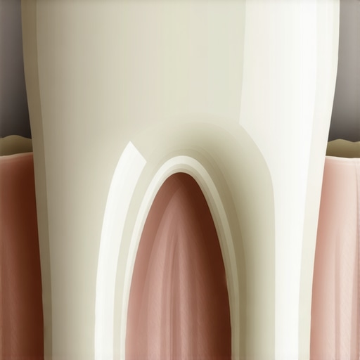 A detailed view showing healthy vs thin tooth enamel.